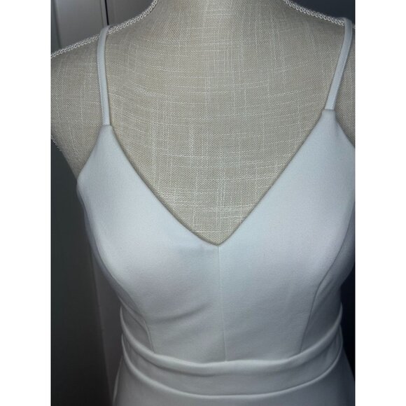 White Spaghetti Strap Lace Back Midi Dress Gold Zipper Formal Wedding Homecoming - Picture 12 of 16